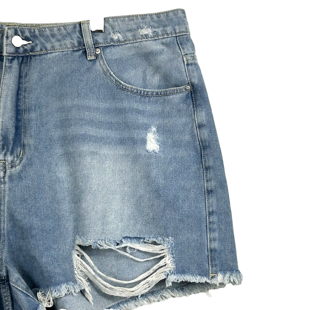 Cut Tag Denim Shorts Womens 16 2XL Medium Wash Distressed Ripped Frayed Hem‎ - Picture 3 of 8